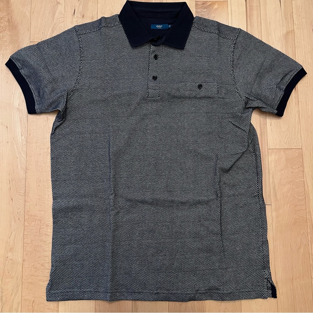 Cotton Traders Navy Blue Patterned Polo Collar Short Sleeve Top T Shirt Tee sz M